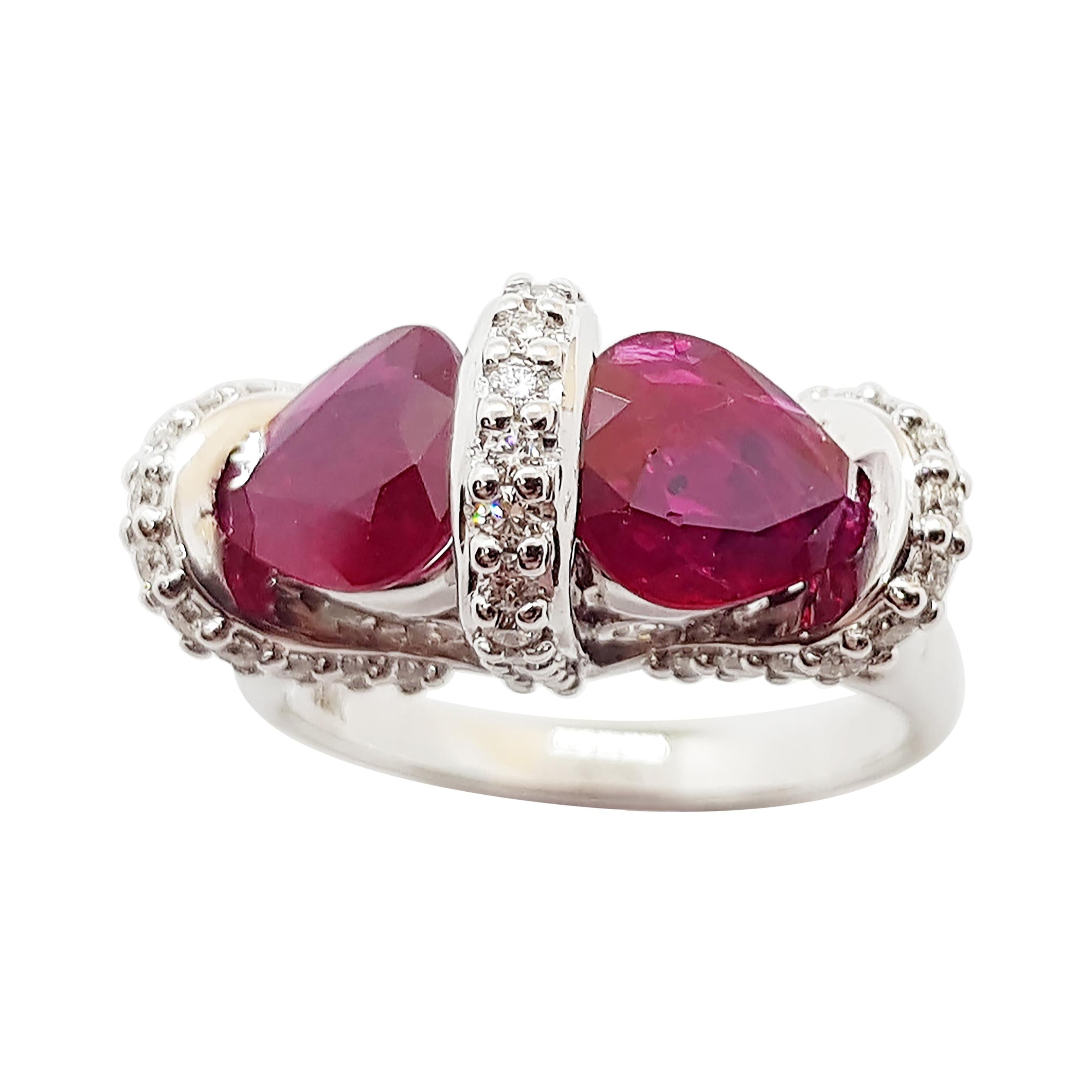Ruby with Diamond Ring Set in 18 Karat White Gold Settings