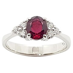 Ruby with Diamond Ring Set in 18 Karat White Gold Settings