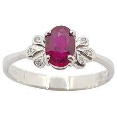 Ruby with Diamond Ring Set in 18 Karat White Gold Settings