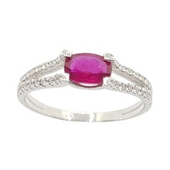 Ruby with Diamond Ring Set in 18 Karat White Gold Settings