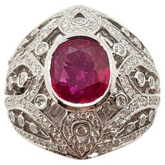 Ruby with Diamond Ring set in 18 Karat White Gold Settings