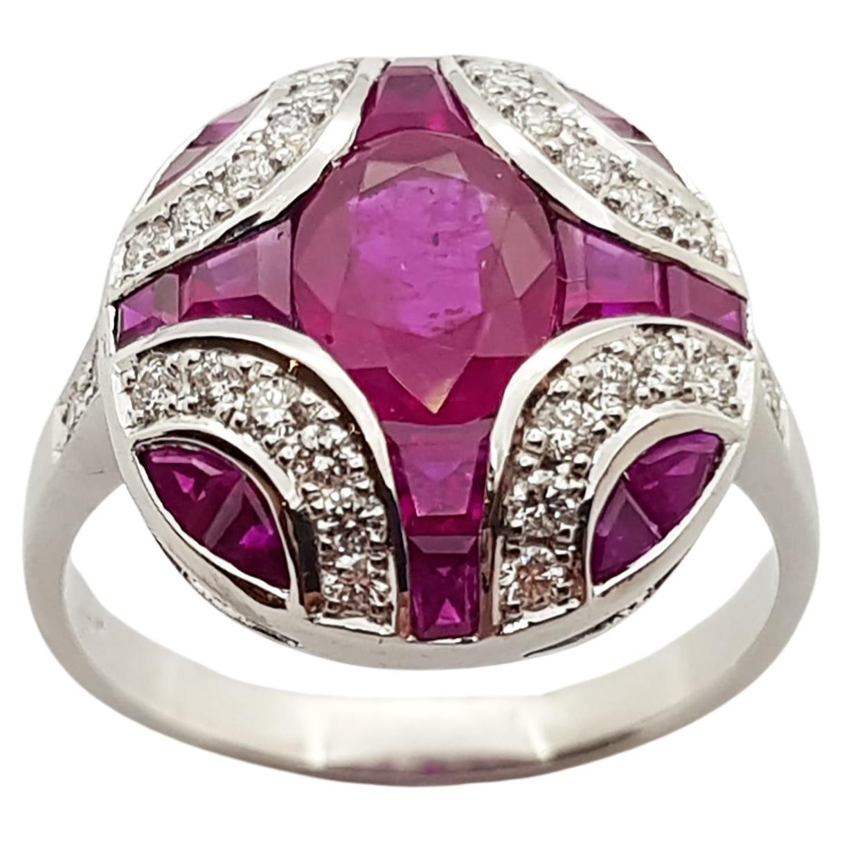 Ruby with Diamond Ring Set in 18 Karat White Gold Settings