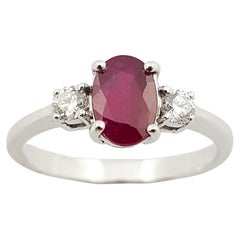 Ruby with Diamond Ring Set in 18 Karat White Gold Settings