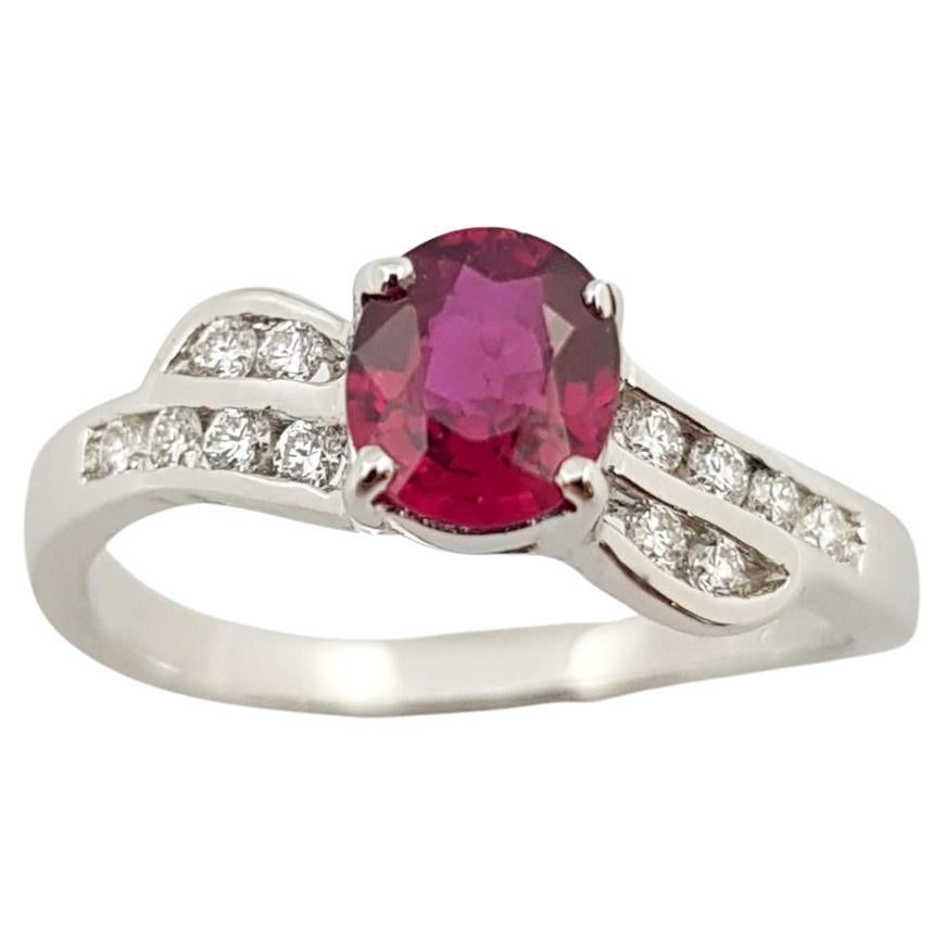 Ruby with Diamond Ring Set in 18 Karat White Gold Settings For Sale