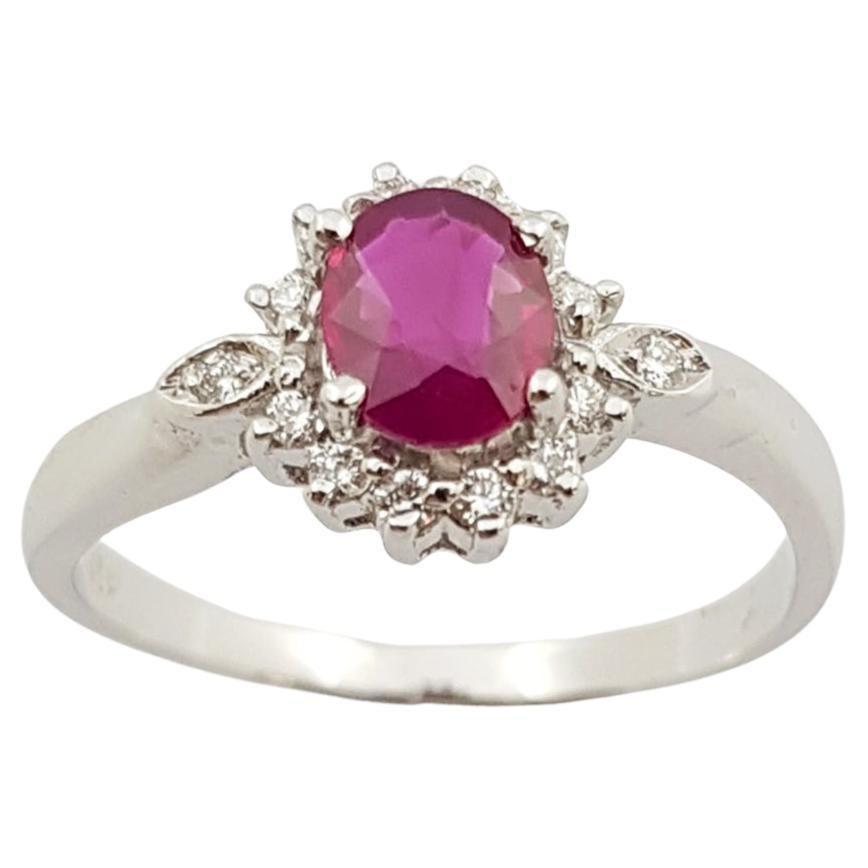 Ruby with Diamond Ring Set in 18 Karat White Gold Settings For Sale