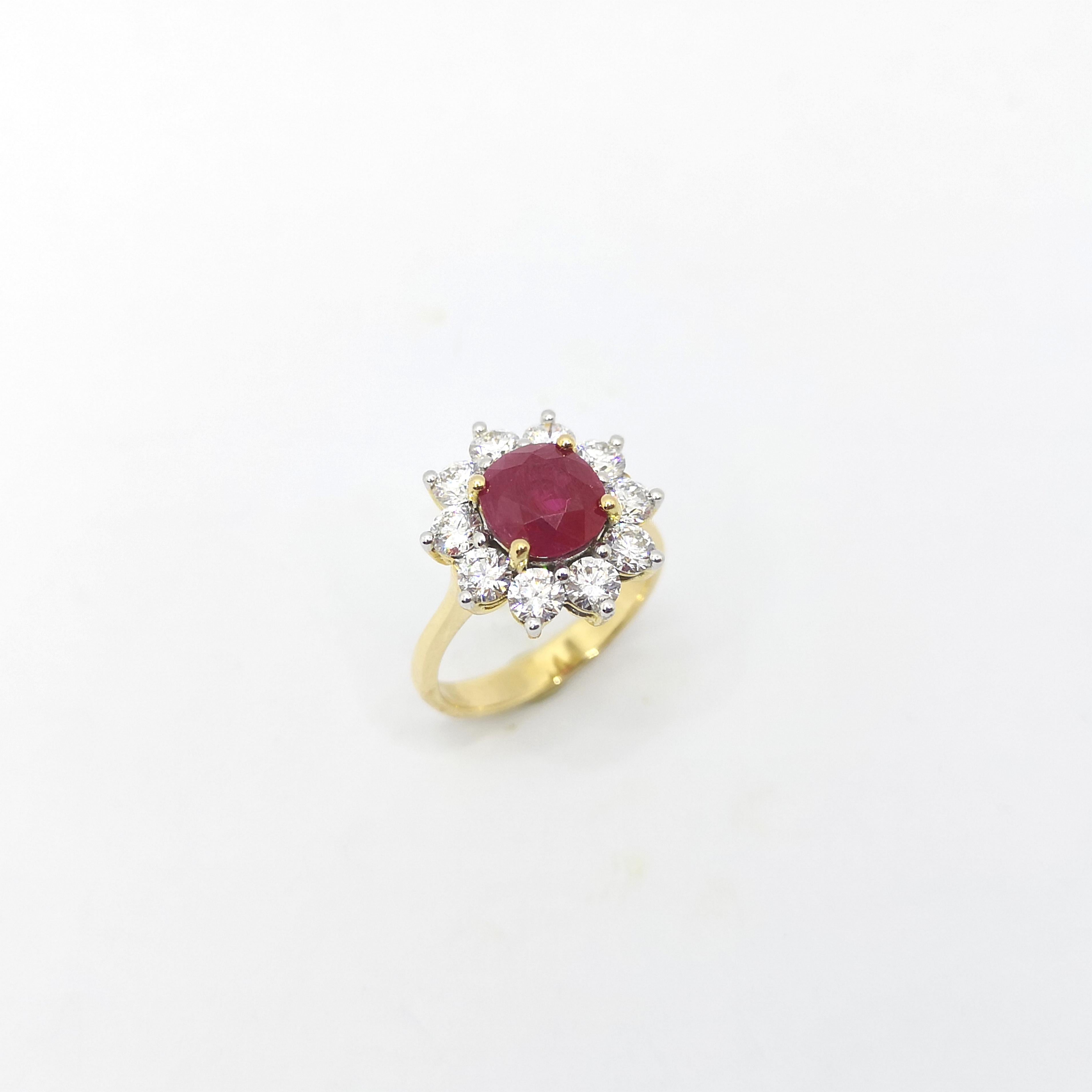Ruby with Diamond Ring set in 18K Gold Settings For Sale 6