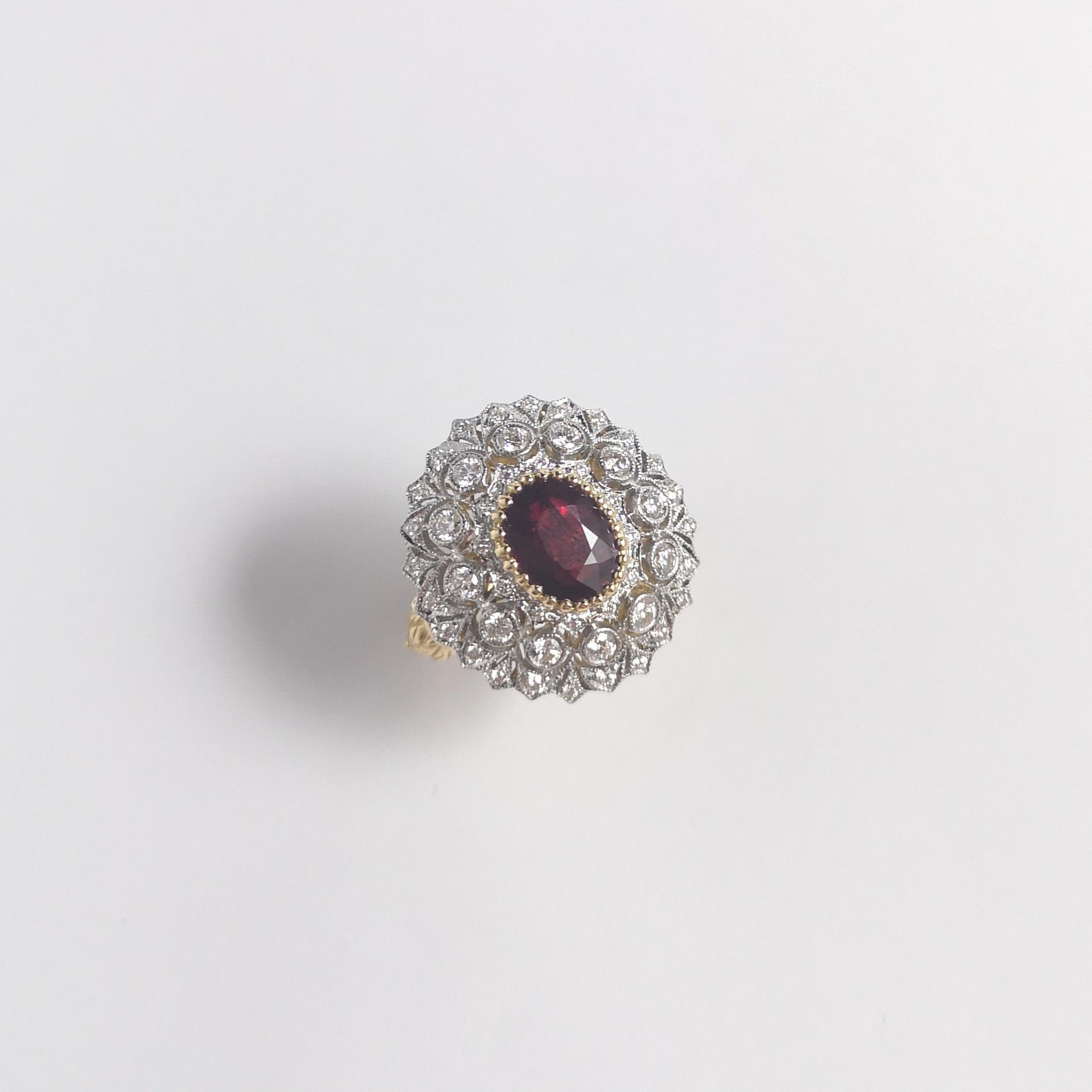 Rubin-Ring mit Diamanten in 18 Karat Gold gefasst im Angebot 6