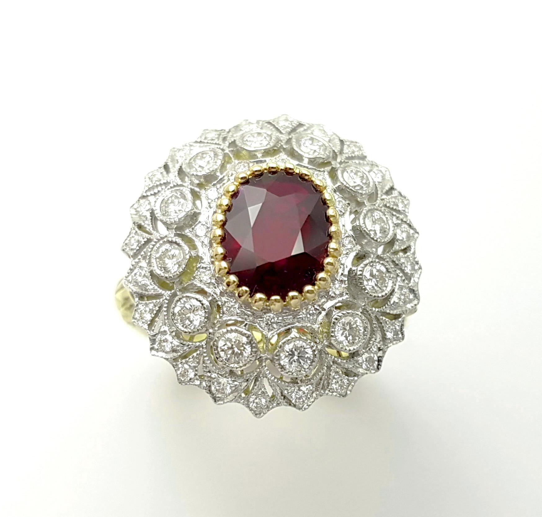 Rubin-Ring mit Diamanten in 18 Karat Gold gefasst im Angebot 8