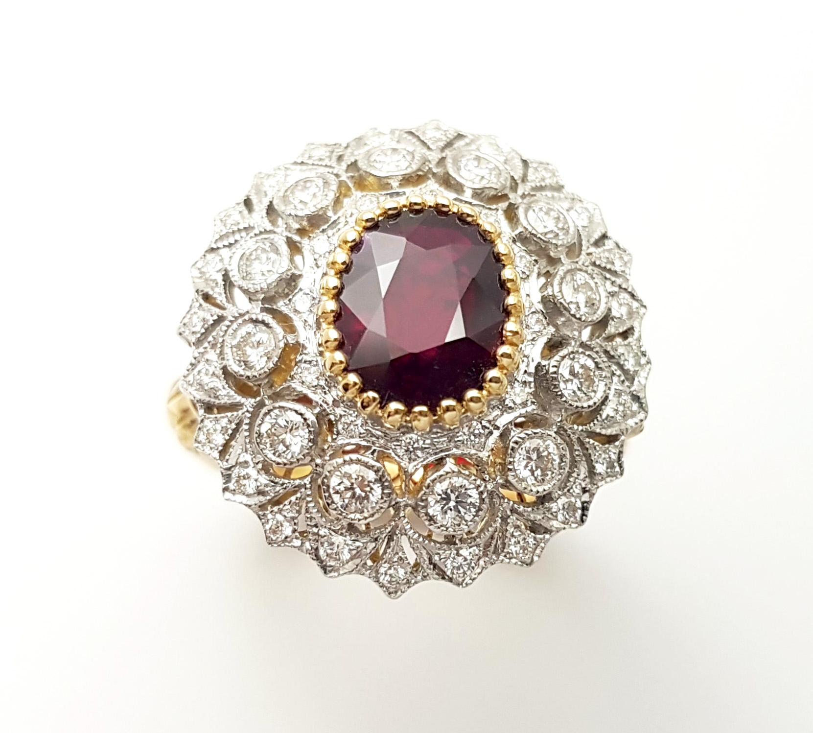 Rubin-Ring mit Diamanten in 18 Karat Gold gefasst im Angebot 9