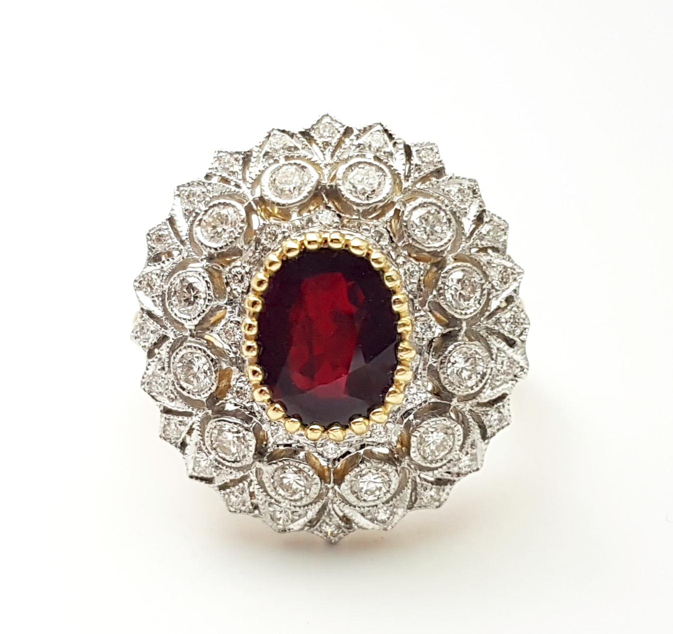 Rubin-Ring mit Diamanten in 18 Karat Gold gefasst im Angebot 10