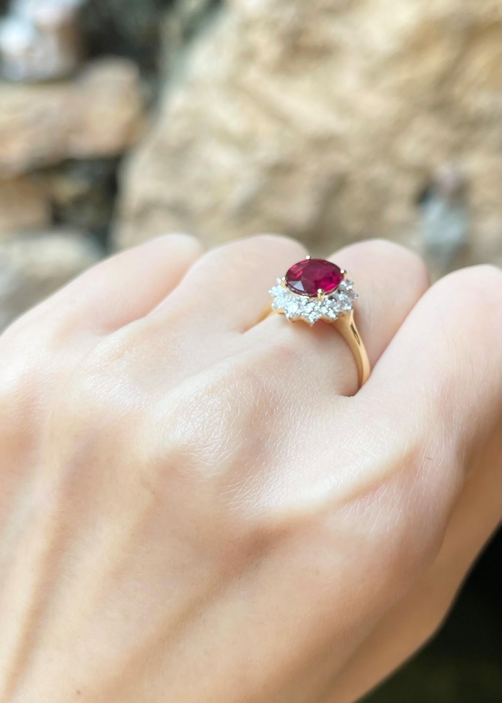Contemporary Ruby with Diamond Ring set in 18K Gold Settings For Sale