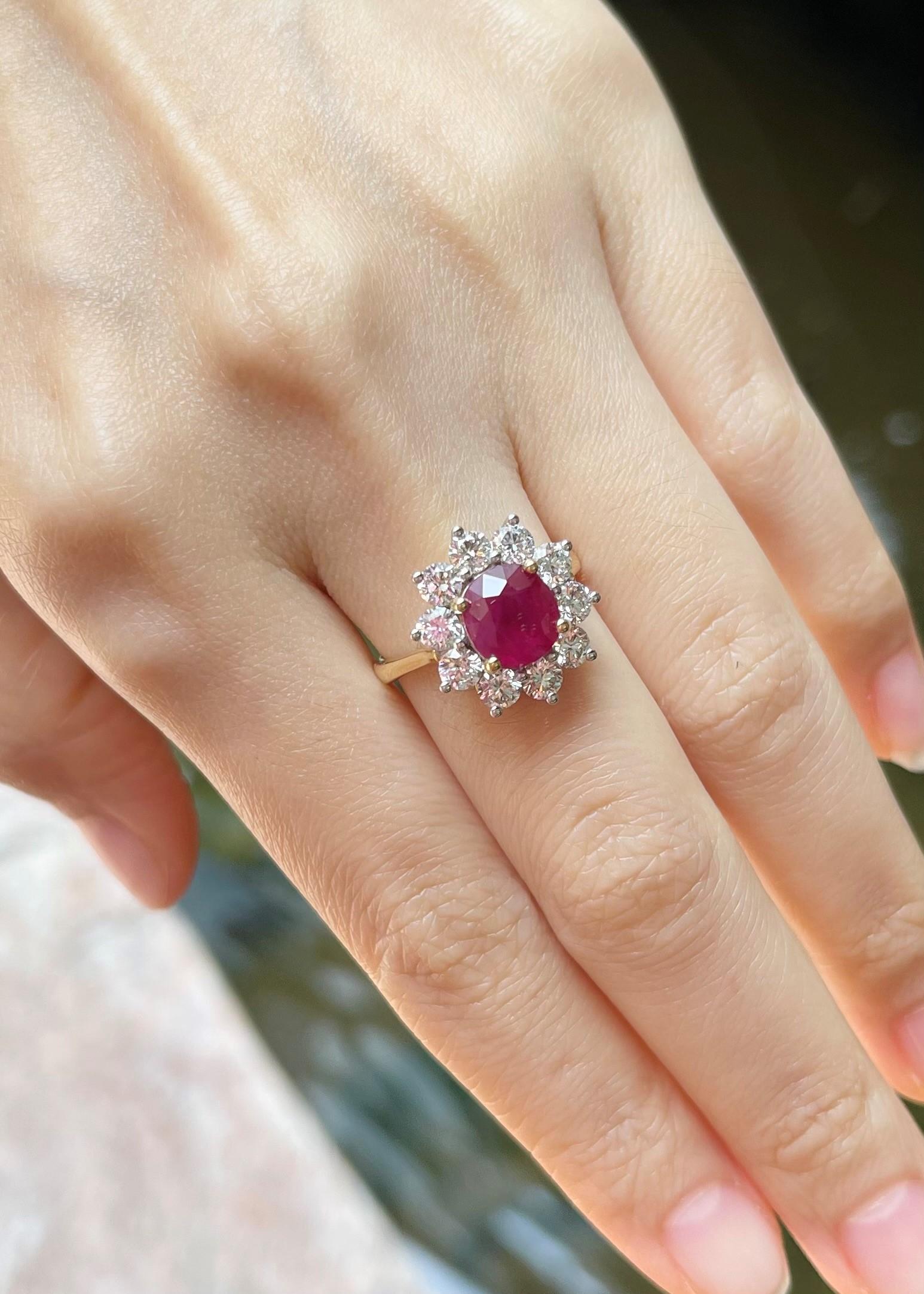 Contemporary Ruby with Diamond Ring set in 18K Gold Settings For Sale