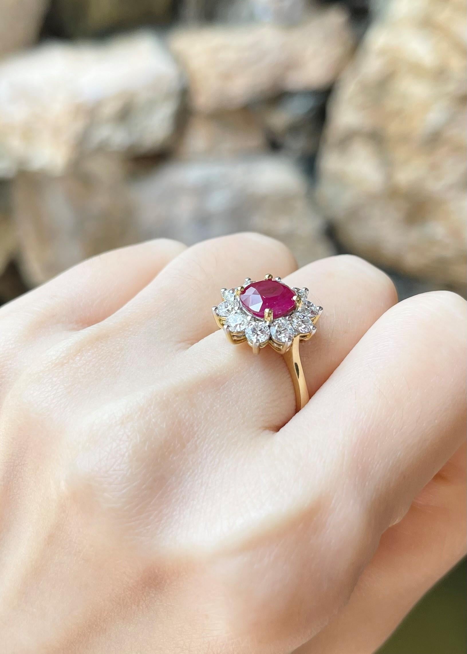 Women's Ruby with Diamond Ring set in 18K Gold Settings For Sale