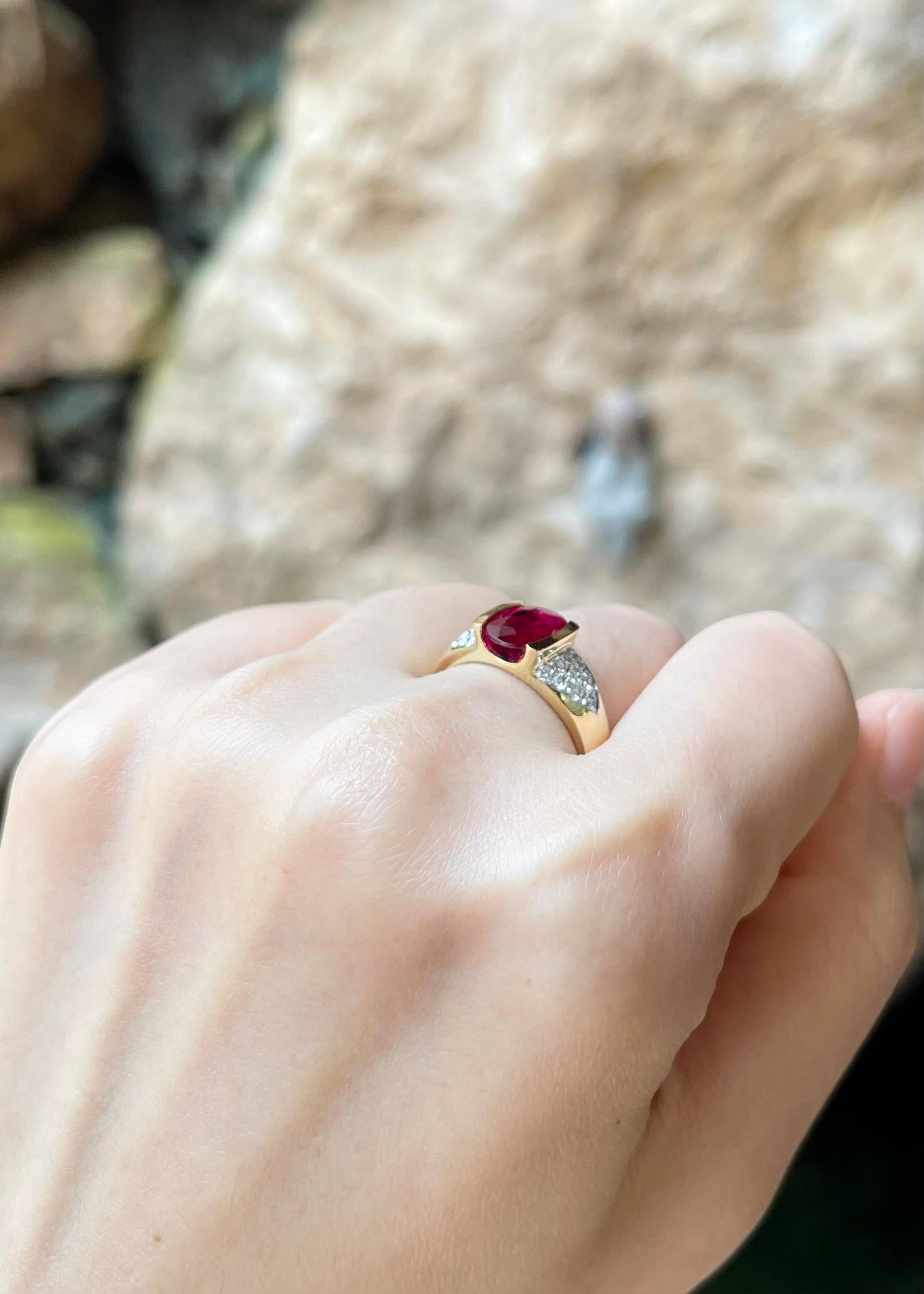 Women's Ruby with Diamond Ring set in 18K Gold Settings For Sale