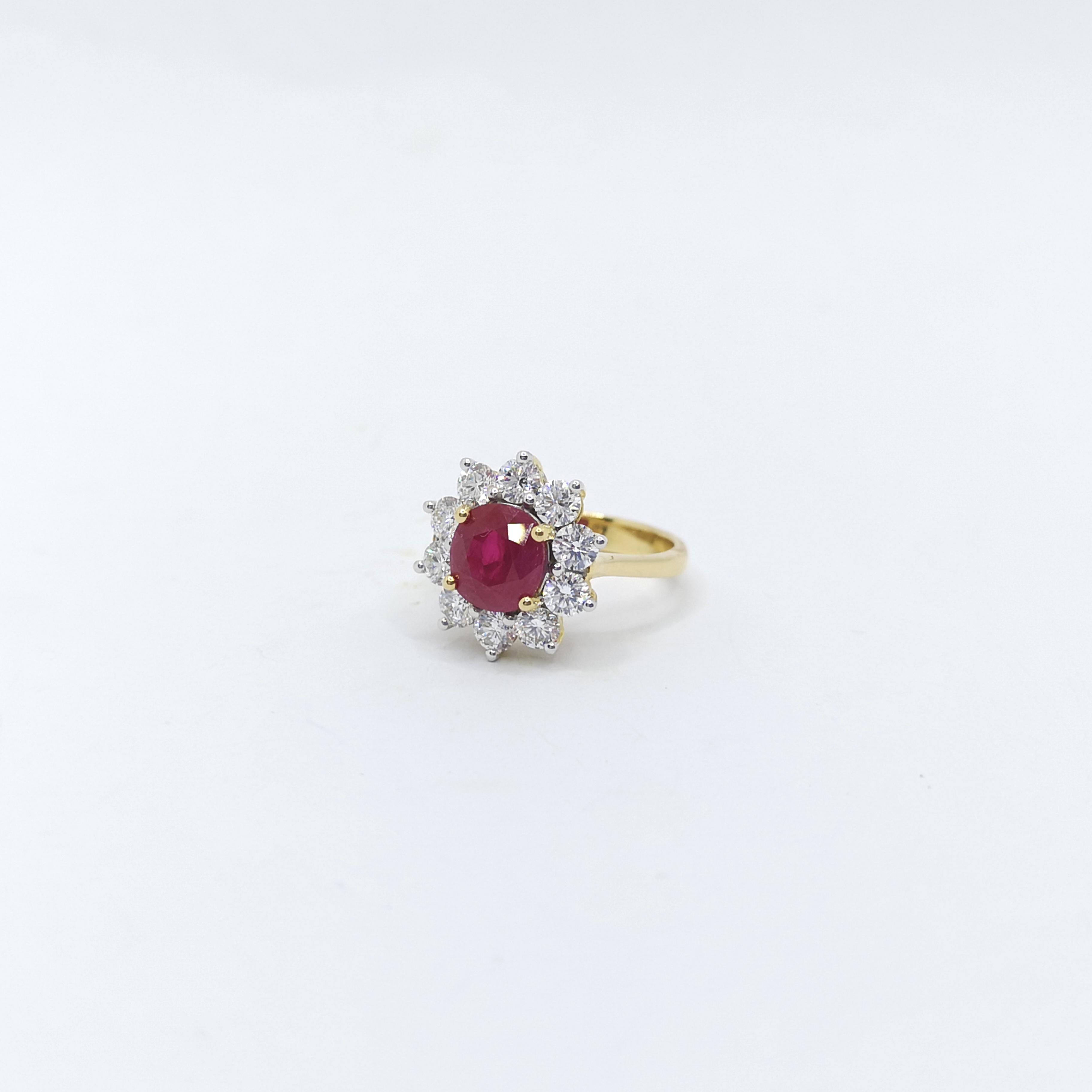 Ruby with Diamond Ring set in 18K Gold Settings For Sale 2