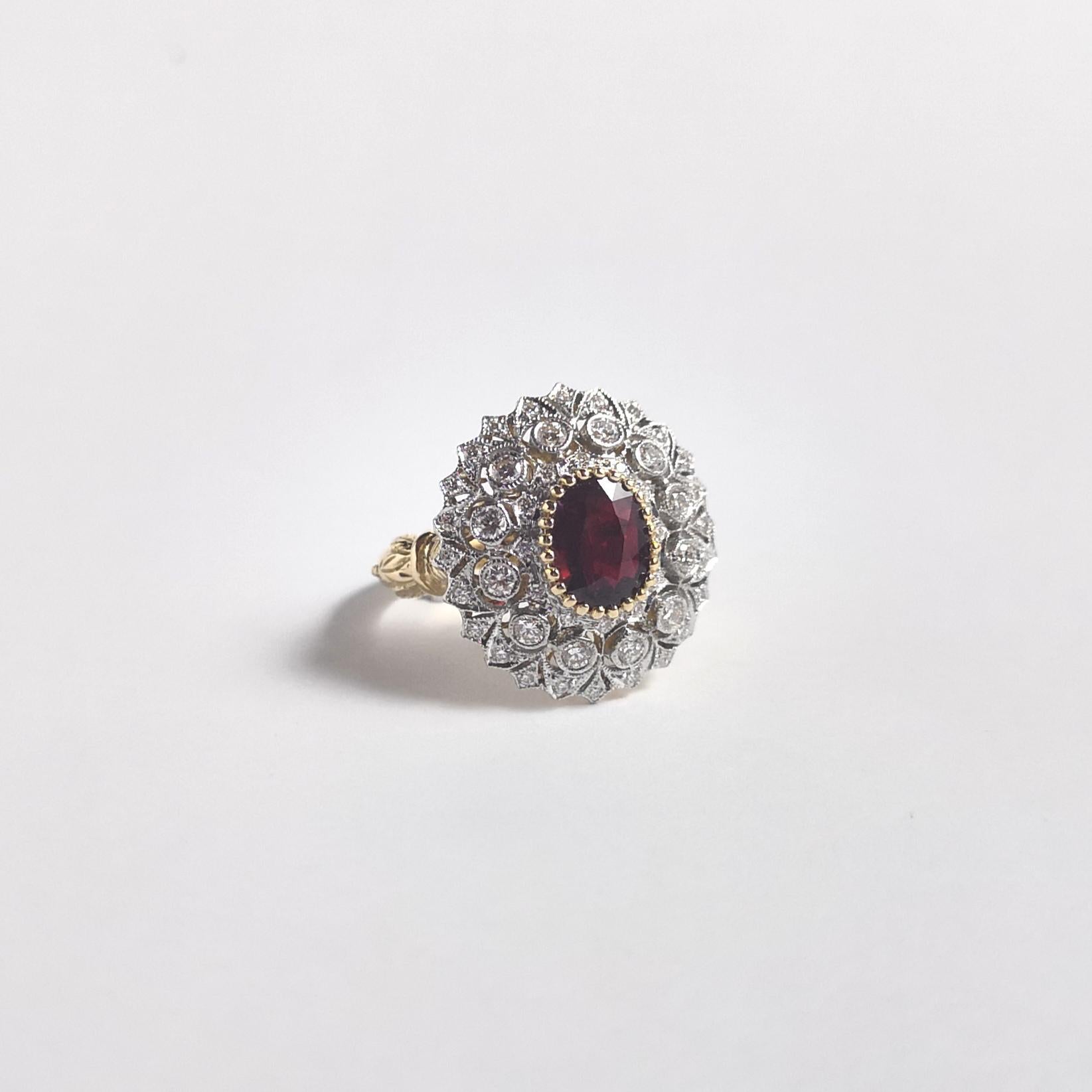 Rubin-Ring mit Diamanten in 18 Karat Gold gefasst im Angebot 2