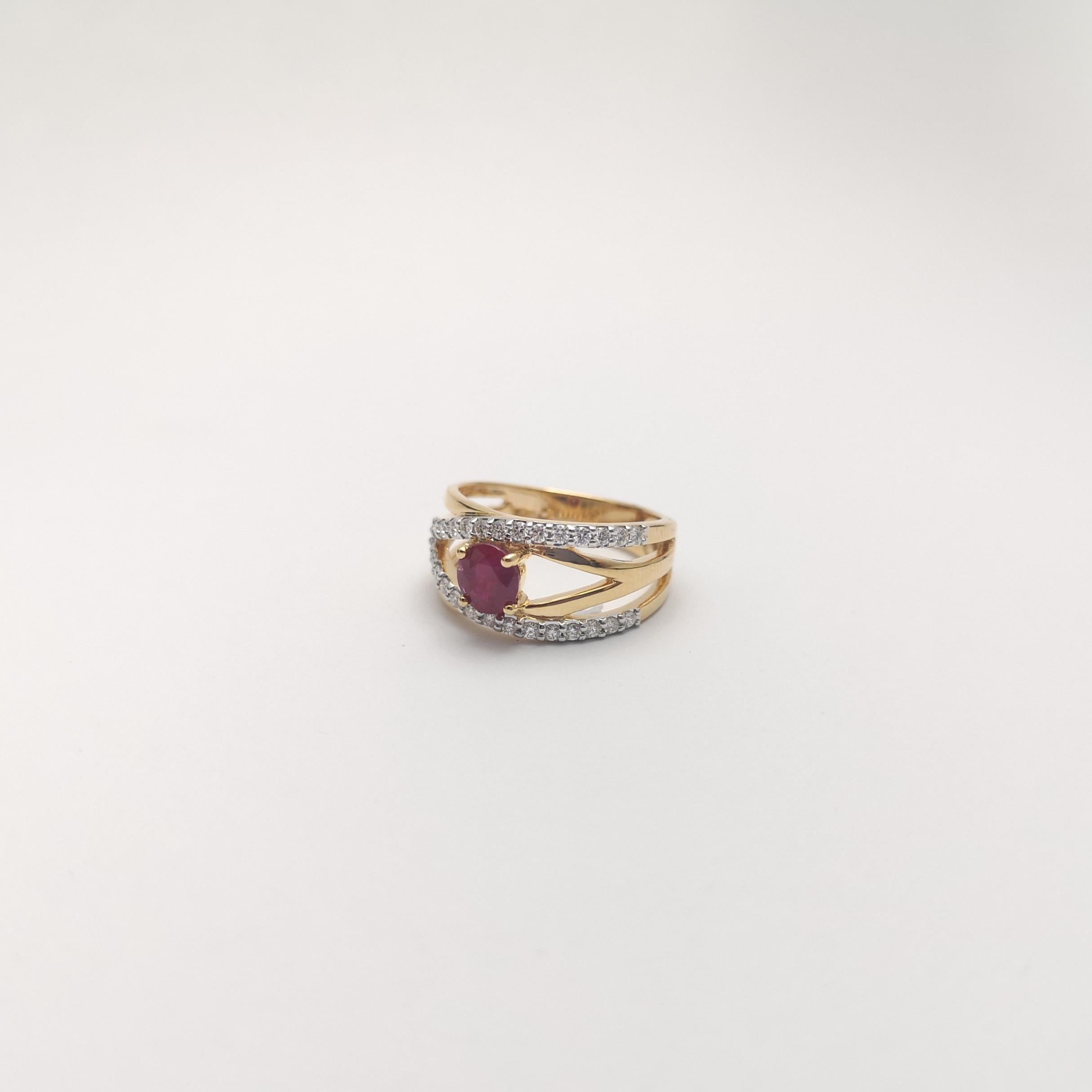 Rubin-Ring mit Diamanten in 18 Karat Gold gefasst im Angebot 2