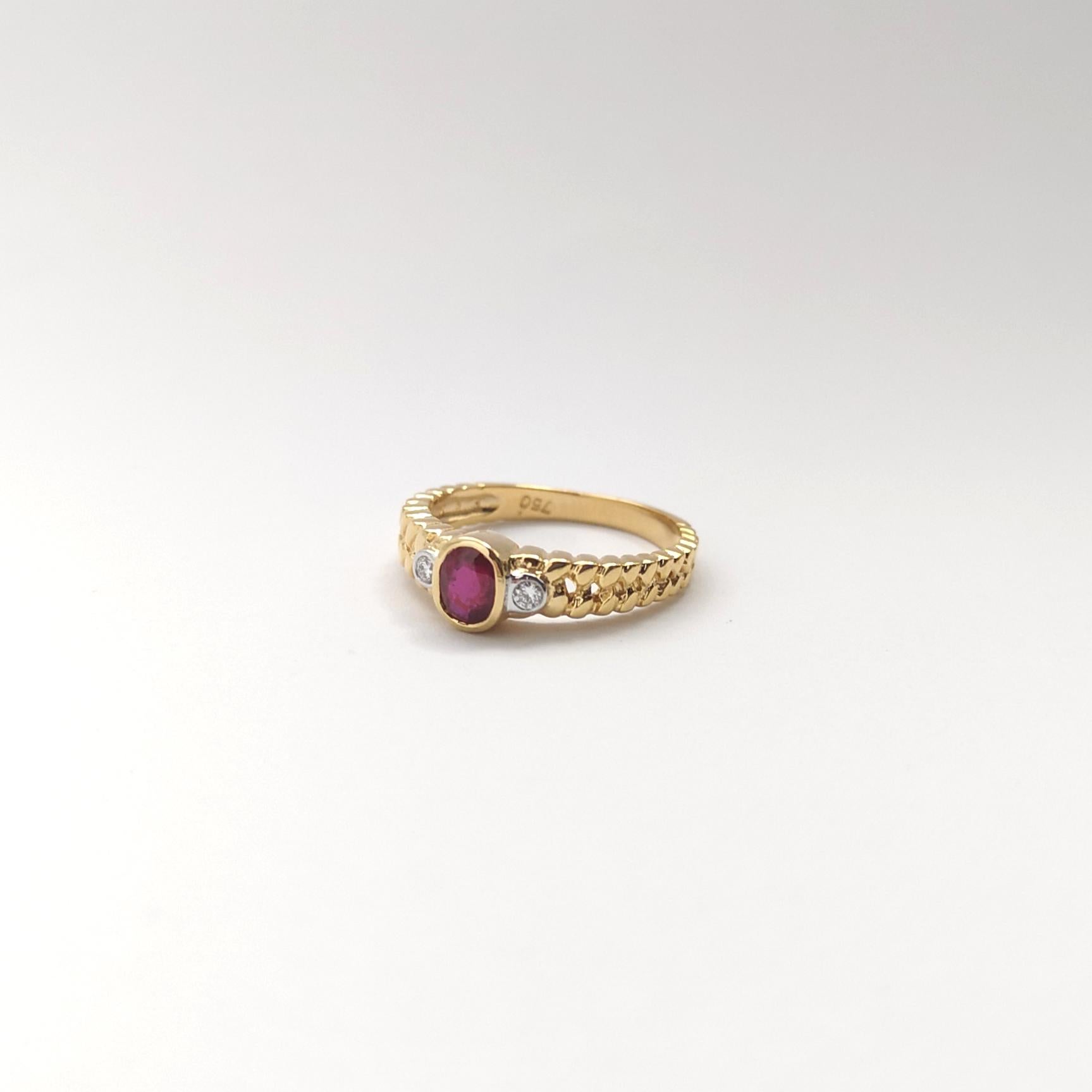Rubin-Ring mit Diamanten in 18 Karat Gold gefasst im Angebot 2