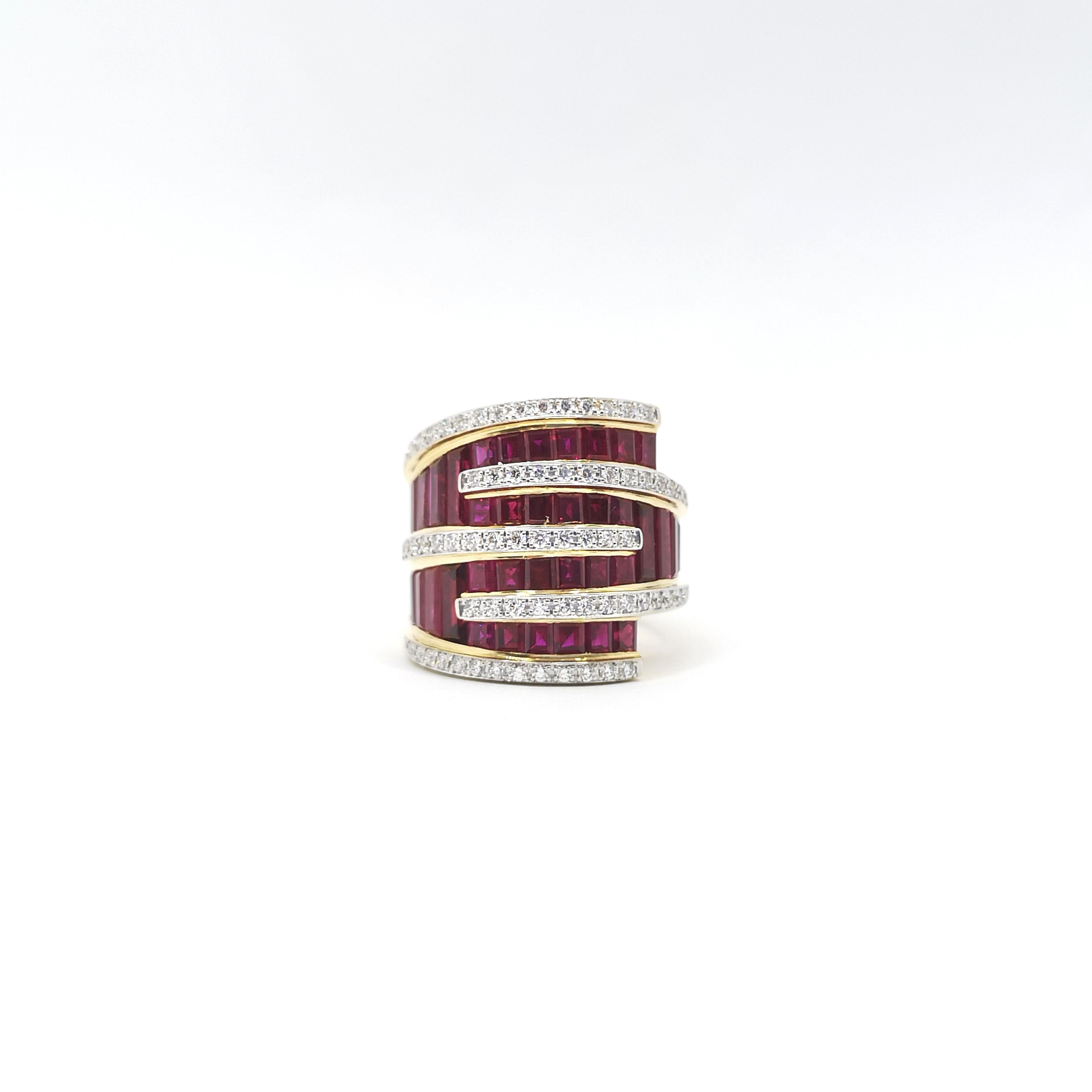 Rubin-Ring mit Diamanten in 18 Karat Gold gefasst im Angebot 3