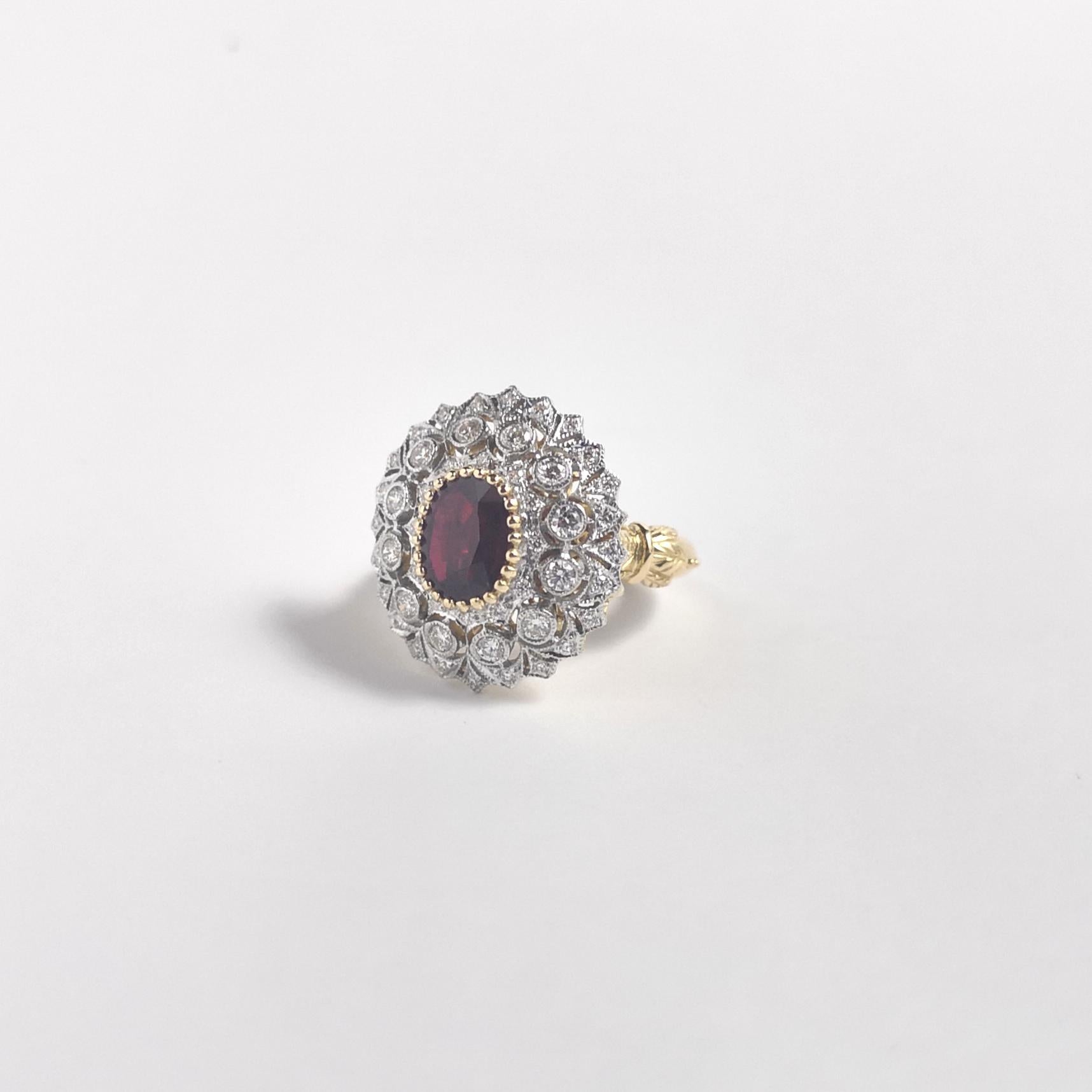 Rubin-Ring mit Diamanten in 18 Karat Gold gefasst im Angebot 3