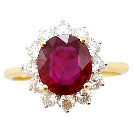 Ruby with Diamond Ring set in 18K Gold Settings