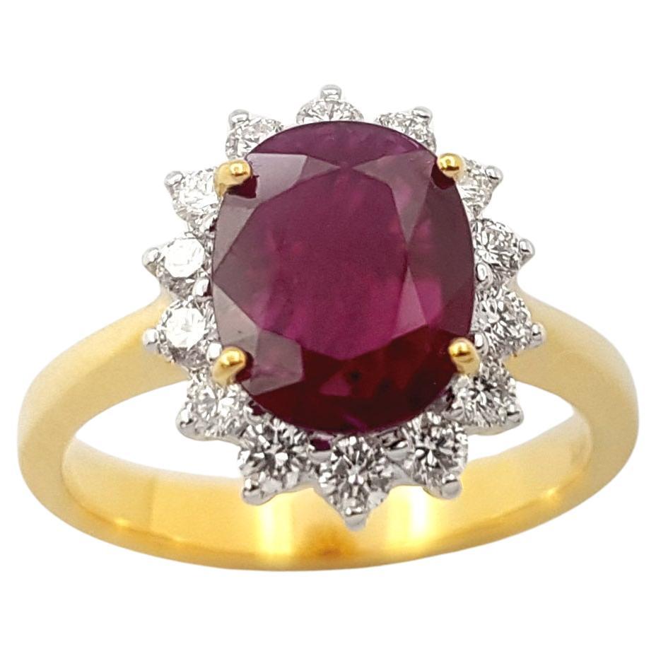 Ruby with Diamond Ring set in 18k Gold Settings