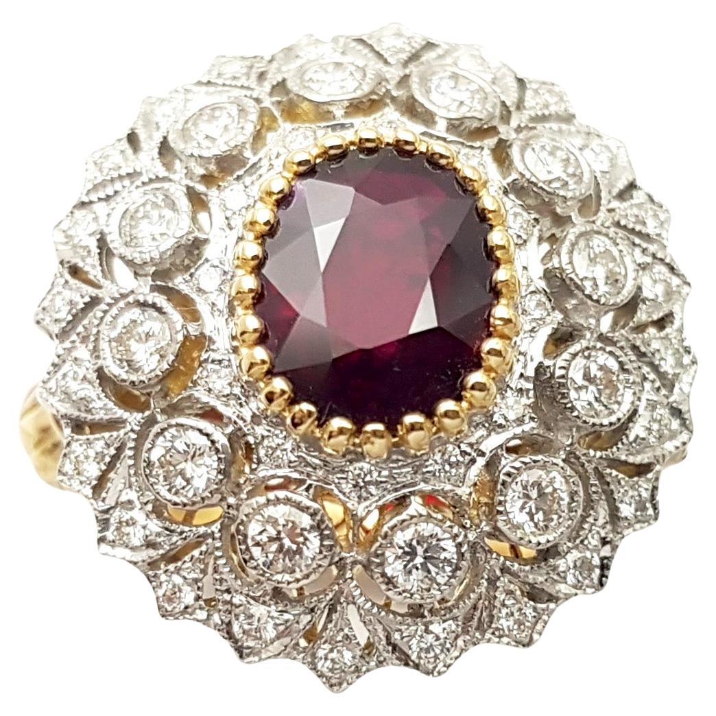 Ruby with Diamond Ring set in 18K Gold Settings