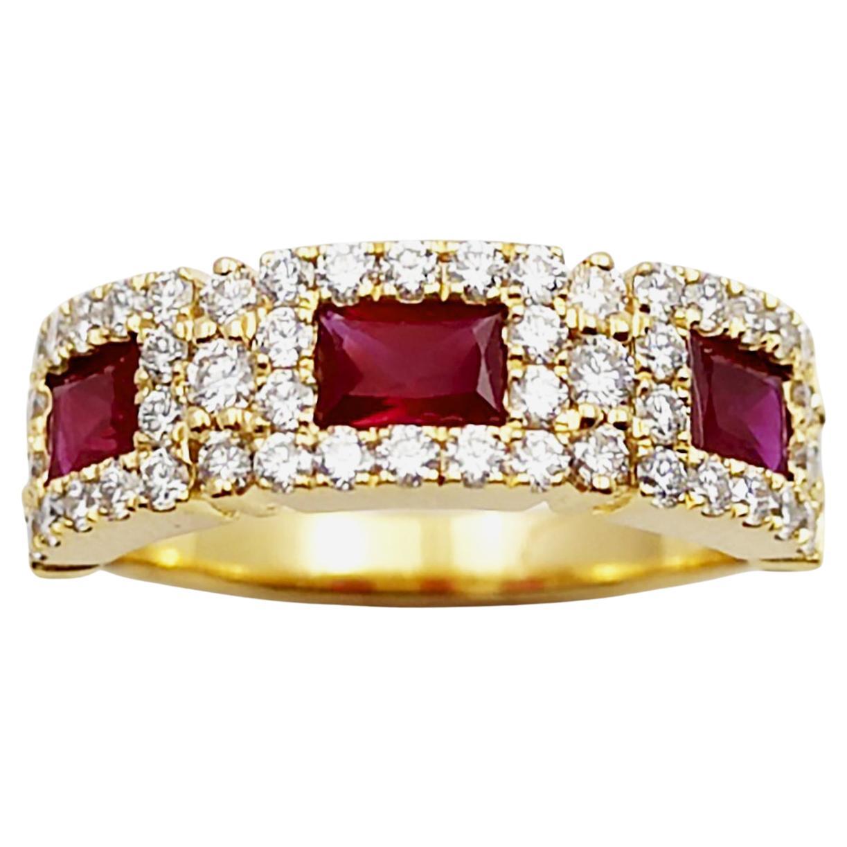 Ruby with Diamond Ring set in 18K Gold Settings For Sale