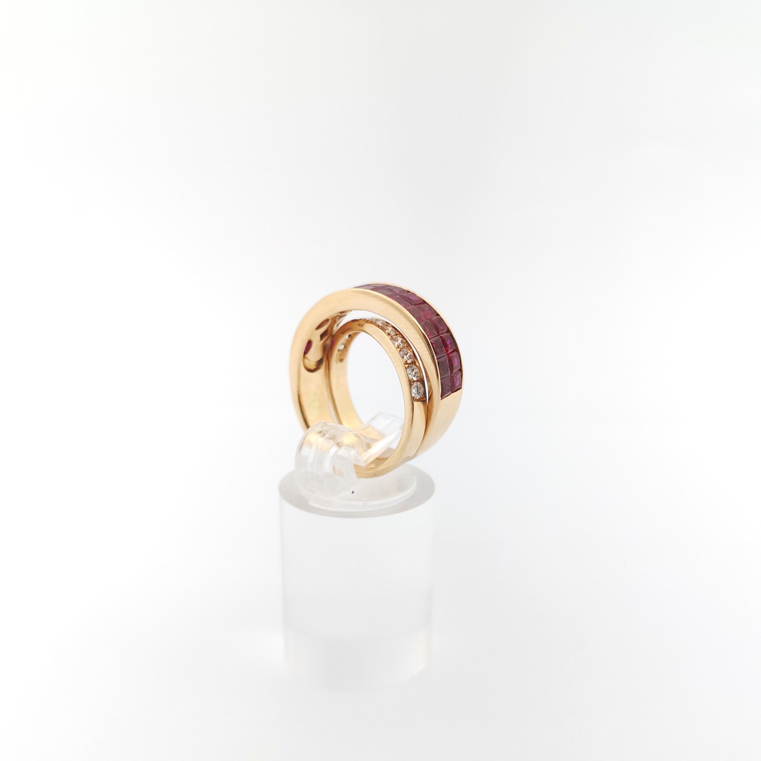 Anello con rubino e diamante con montatura in oro rosa 18K in vendita 10
