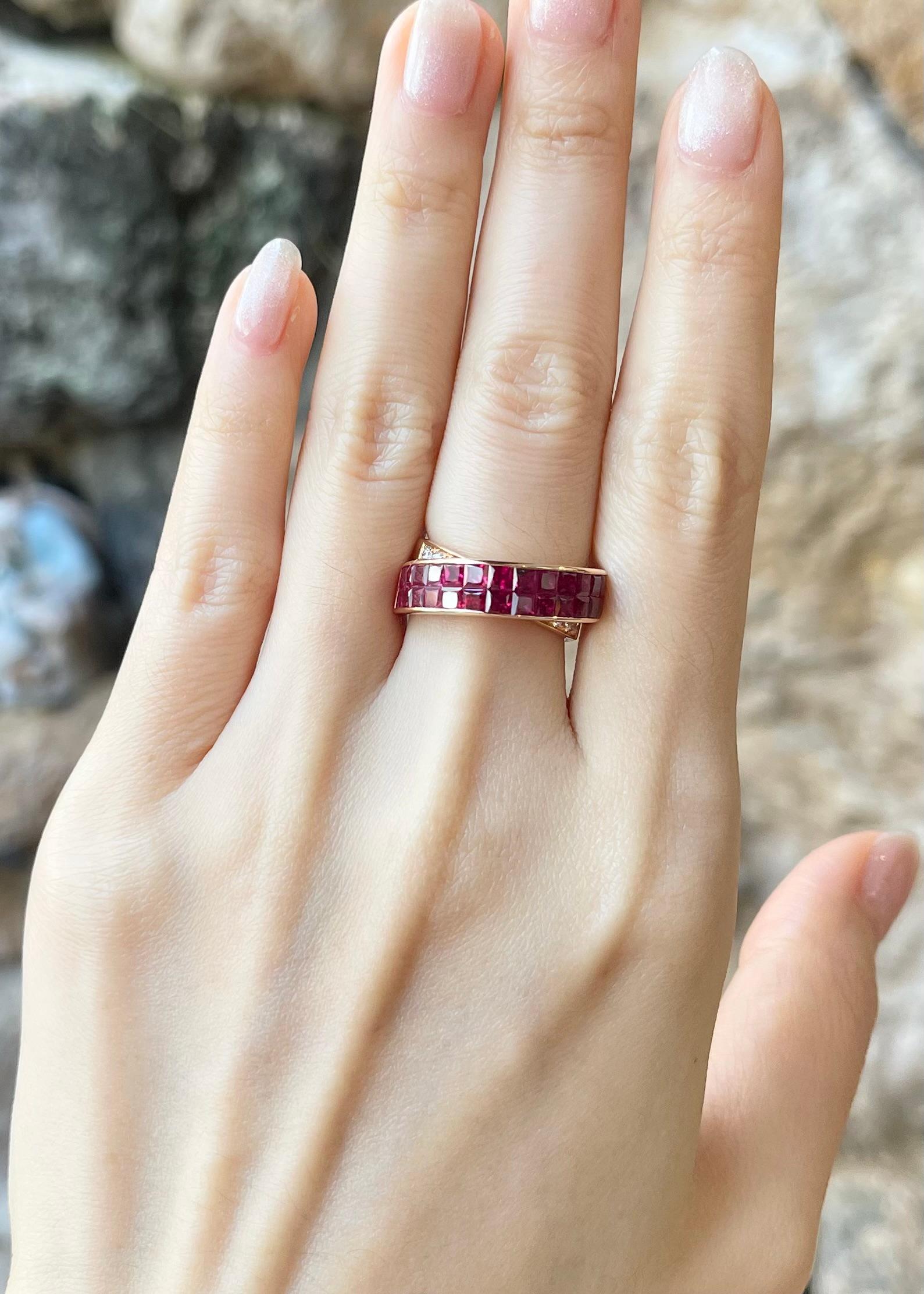 Ruby 3.66 carats with Diamond 0.31 carat Ring set in 18K Rose Gold Settings

Width:  2.2 cm 
Length: 0.6 cm
Ring Size: 51
Total Weight: 9.55 grams

