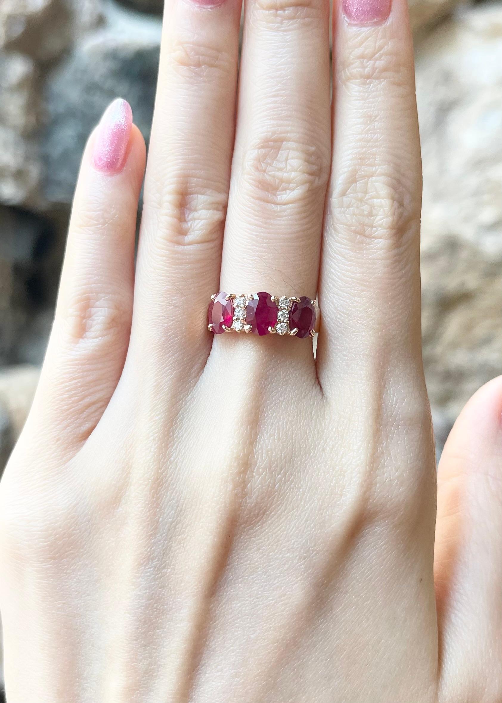 Ruby 2.17 carats with Diamond 0.12 carat Ring set in 18K Rose Gold Settings

Width:  1.7 cm 
Length: 0.6 cm
Ring Size: 53
Total Weight: 4.67 grams


