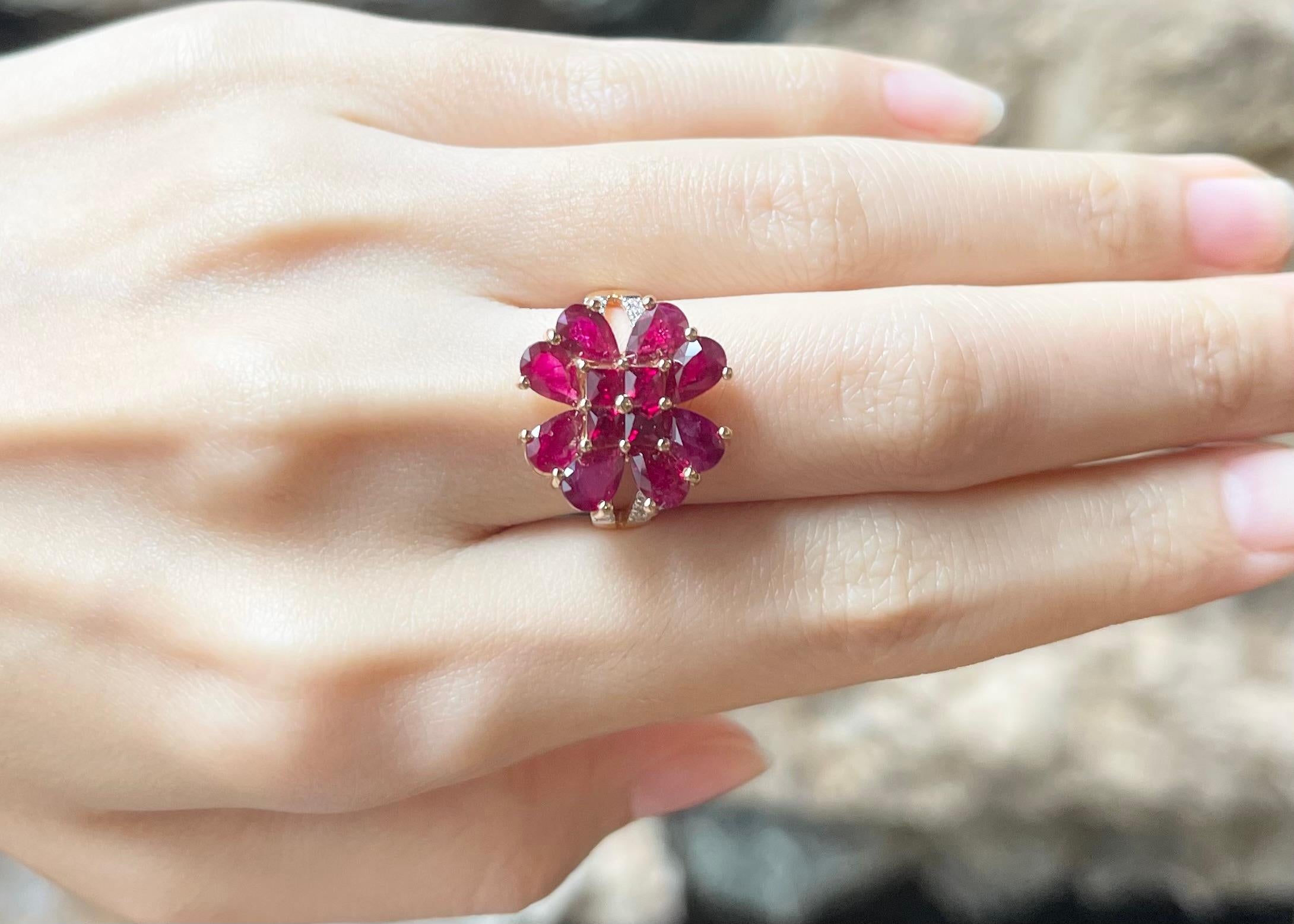 Contemporary Ruby with Diamond Ring set in 18K Rose Gold Settings For Sale