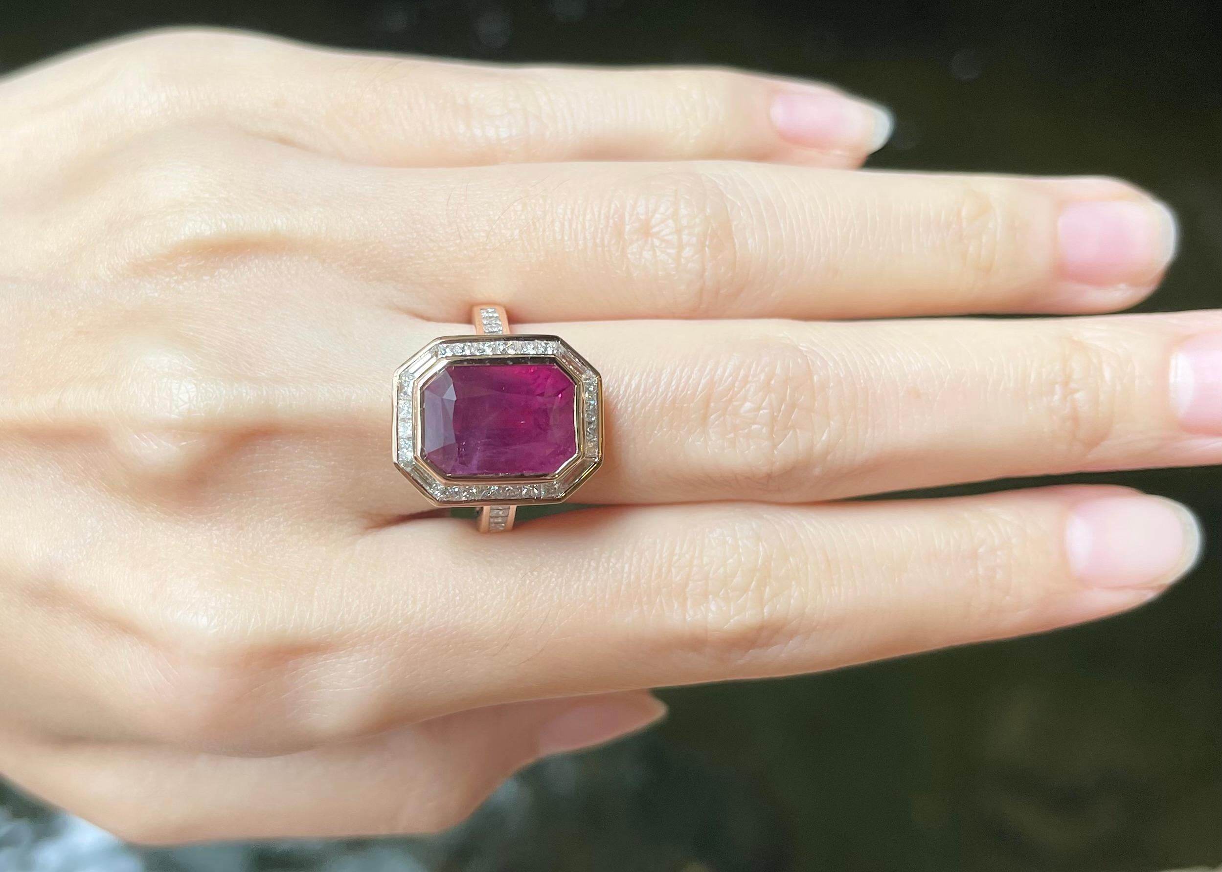 Contemporary Ruby with Diamond Ring set in 18K Rose Gold Settings For Sale