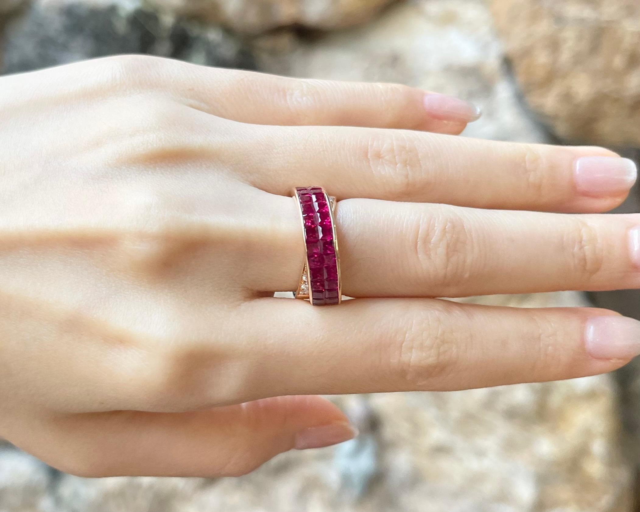 Contemporary Ruby with Diamond Ring set in 18K Rose Gold Settings For Sale