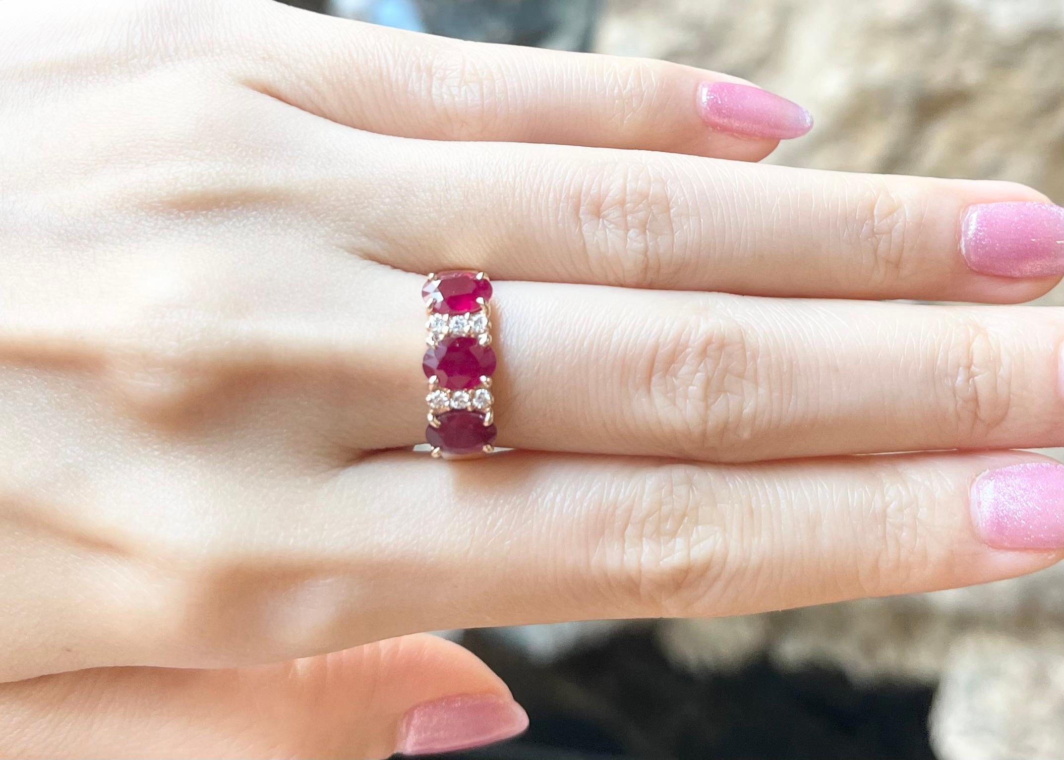 Contemporary Ruby with Diamond Ring set in 18K Rose Gold Settings For Sale