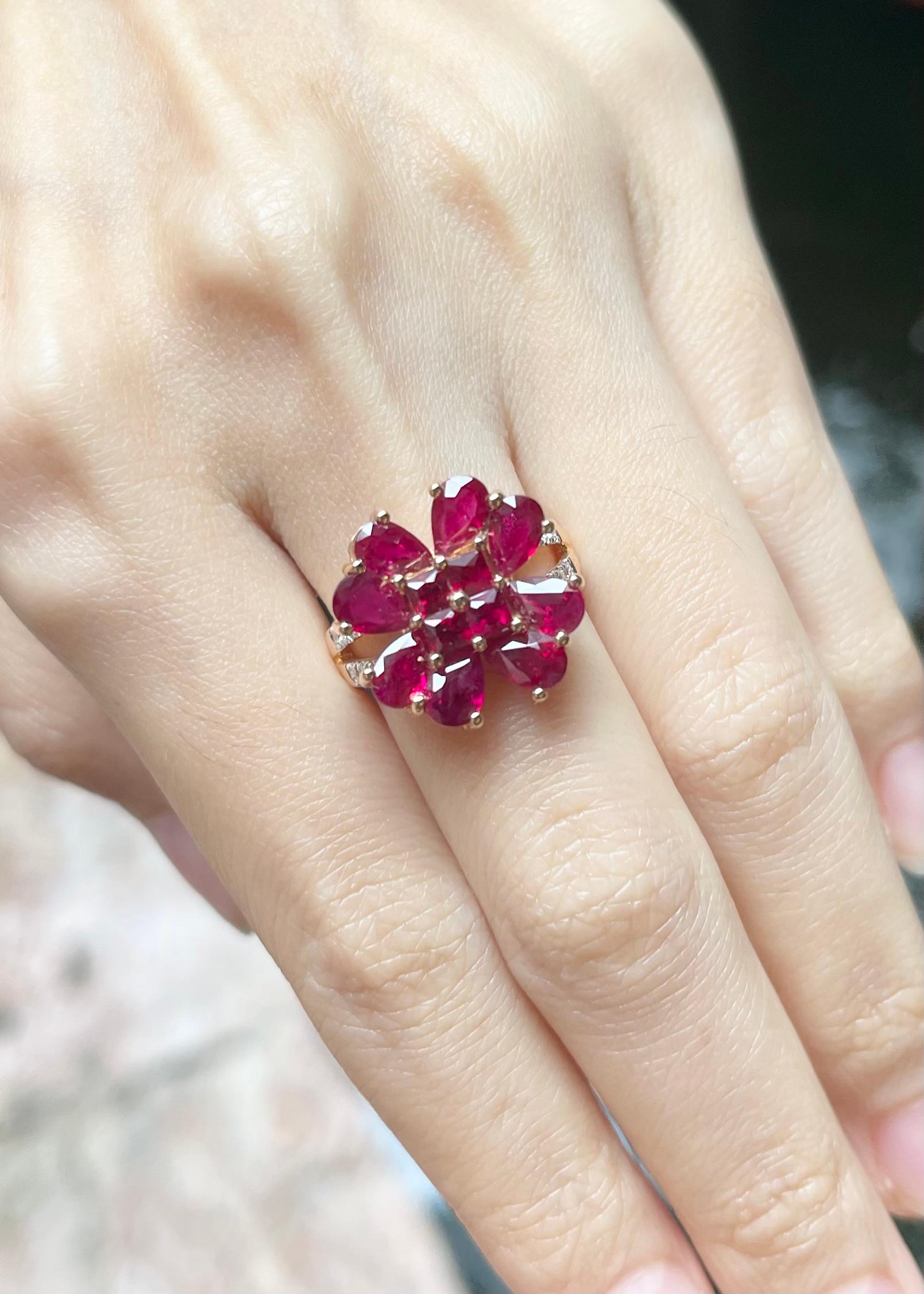 Mixed Cut Ruby with Diamond Ring set in 18K Rose Gold Settings For Sale