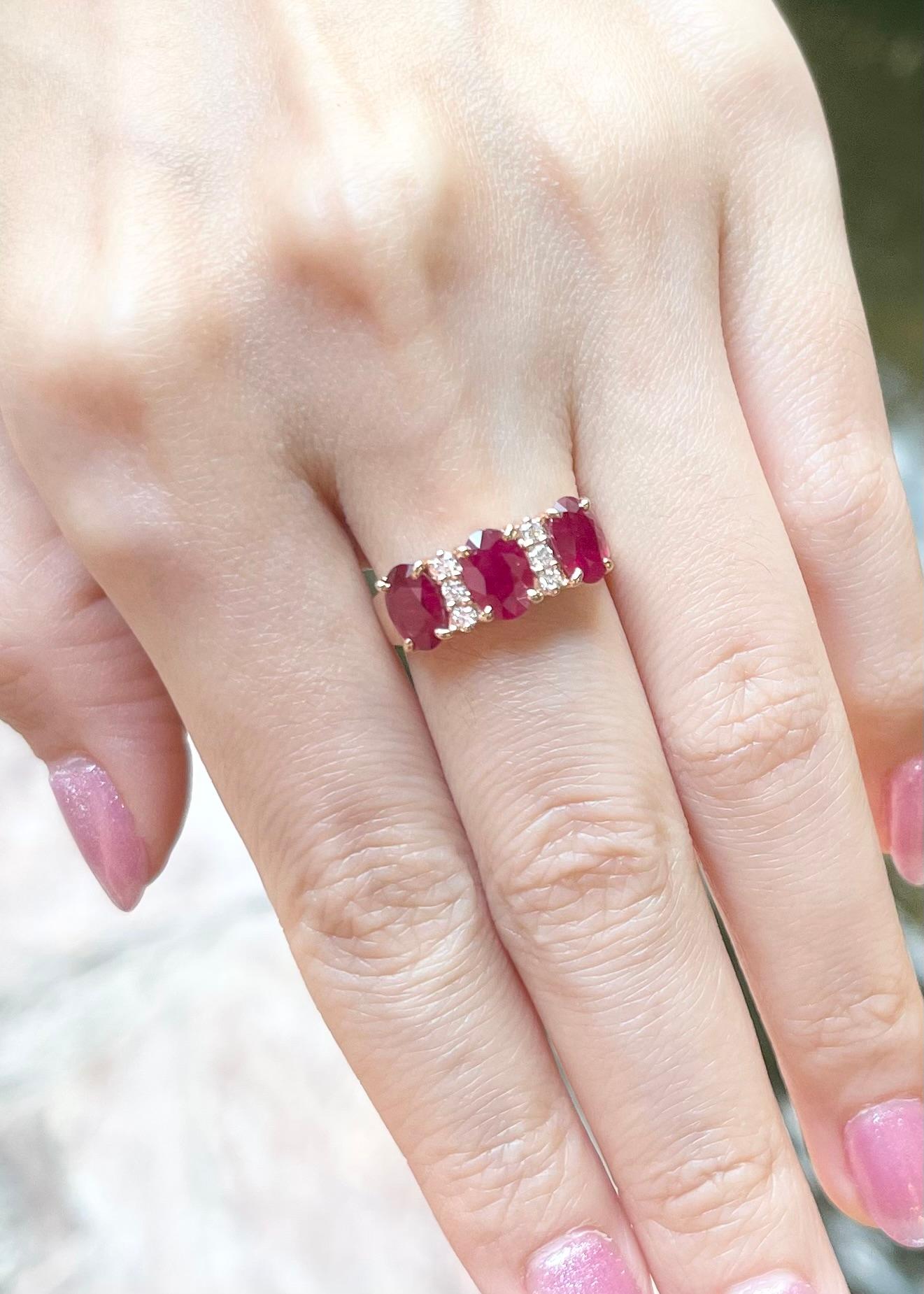 Oval Cut Ruby with Diamond Ring set in 18K Rose Gold Settings For Sale