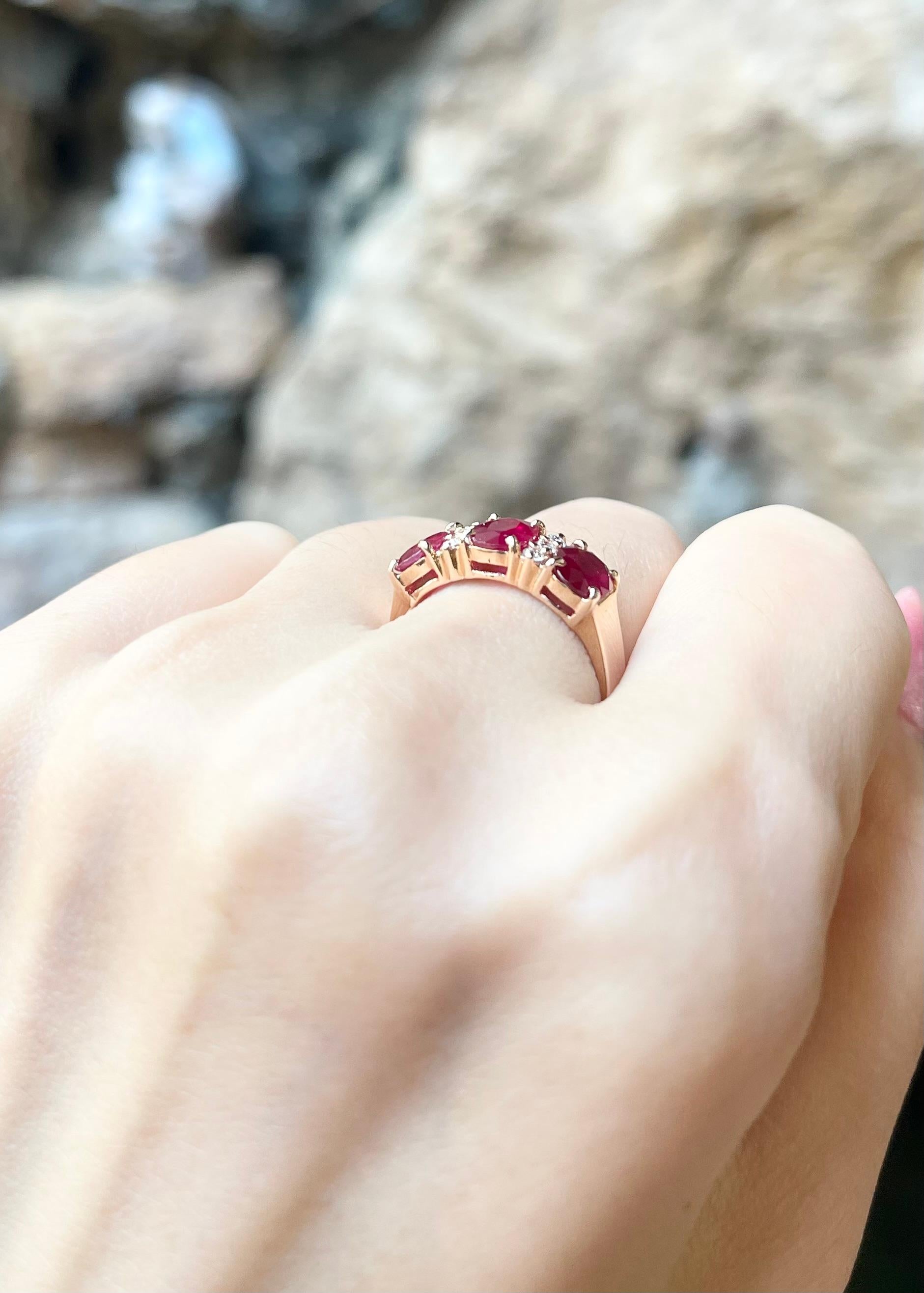 Women's or Men's Ruby with Diamond Ring set in 18K Rose Gold Settings For Sale