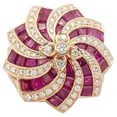 Ruby with Diamond Ring Set in 18k Rose Gold Settings