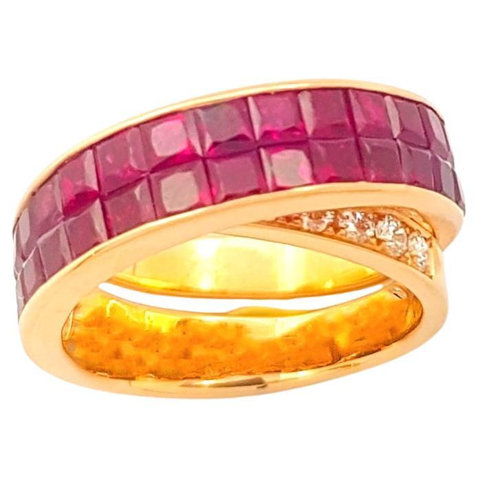 Anillo de Rubí con Diamante engastado en Oro Rosa de 18K