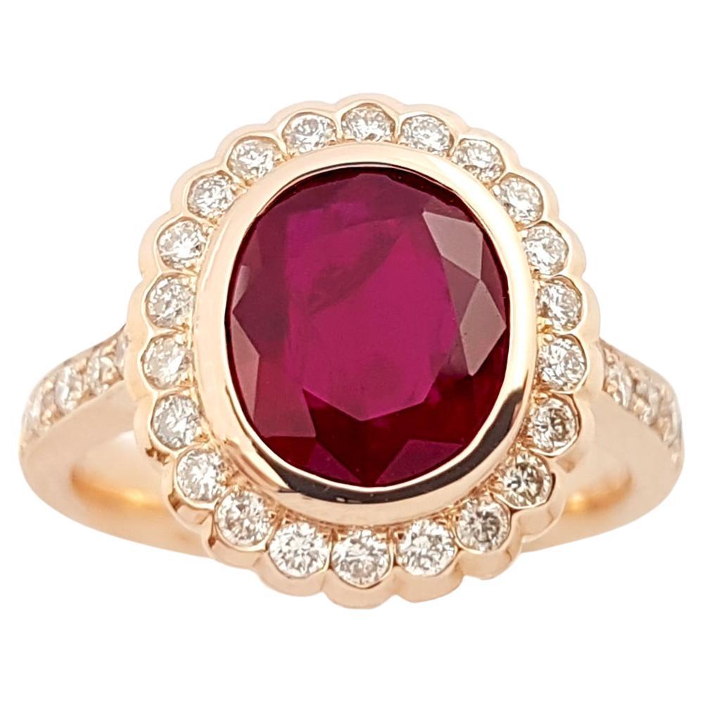 Ruby with Diamond Ring set in 18K Rose Gold Settings