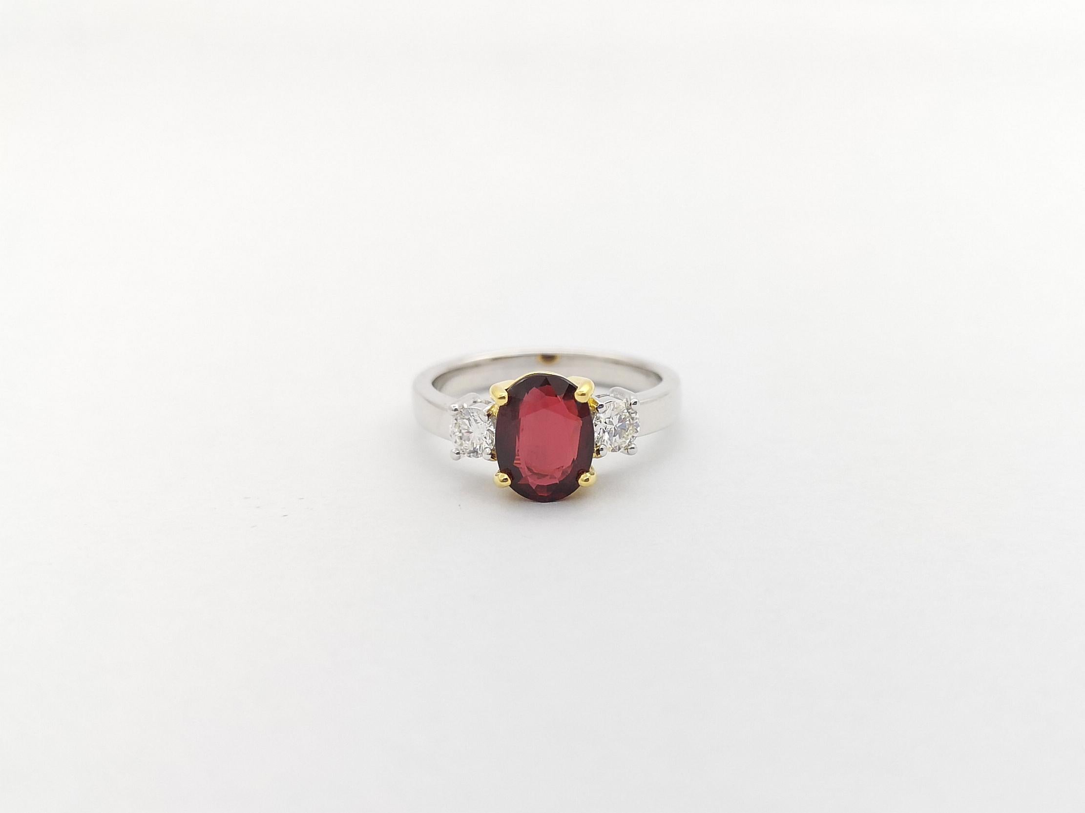 GIA Certified Unheated Ruby with Diamond Ring set in 18K White Gold Settings For Sale 12