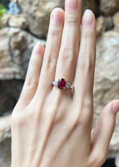 GIA Certified Unheated Ruby with Diamond Ring set in 18K White Gold Settings