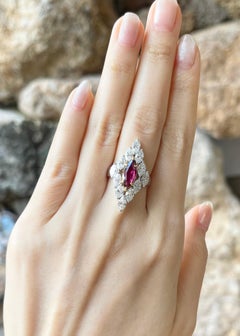 Ruby with Diamond Ring set in 18K White Gold Settings