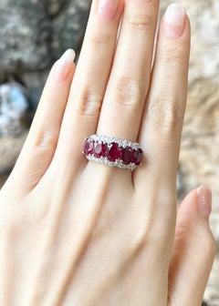 Ruby with Diamond Ring set in 18K White Gold Settings