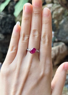 Ruby with Diamond Ring set in 18K White Gold Settings