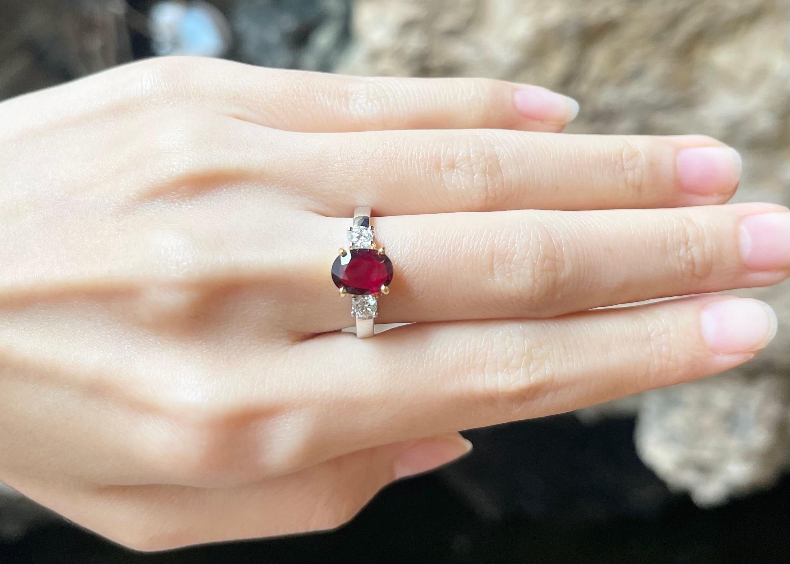 Contemporary GIA Certified Unheated Ruby with Diamond Ring set in 18K White Gold Settings For Sale