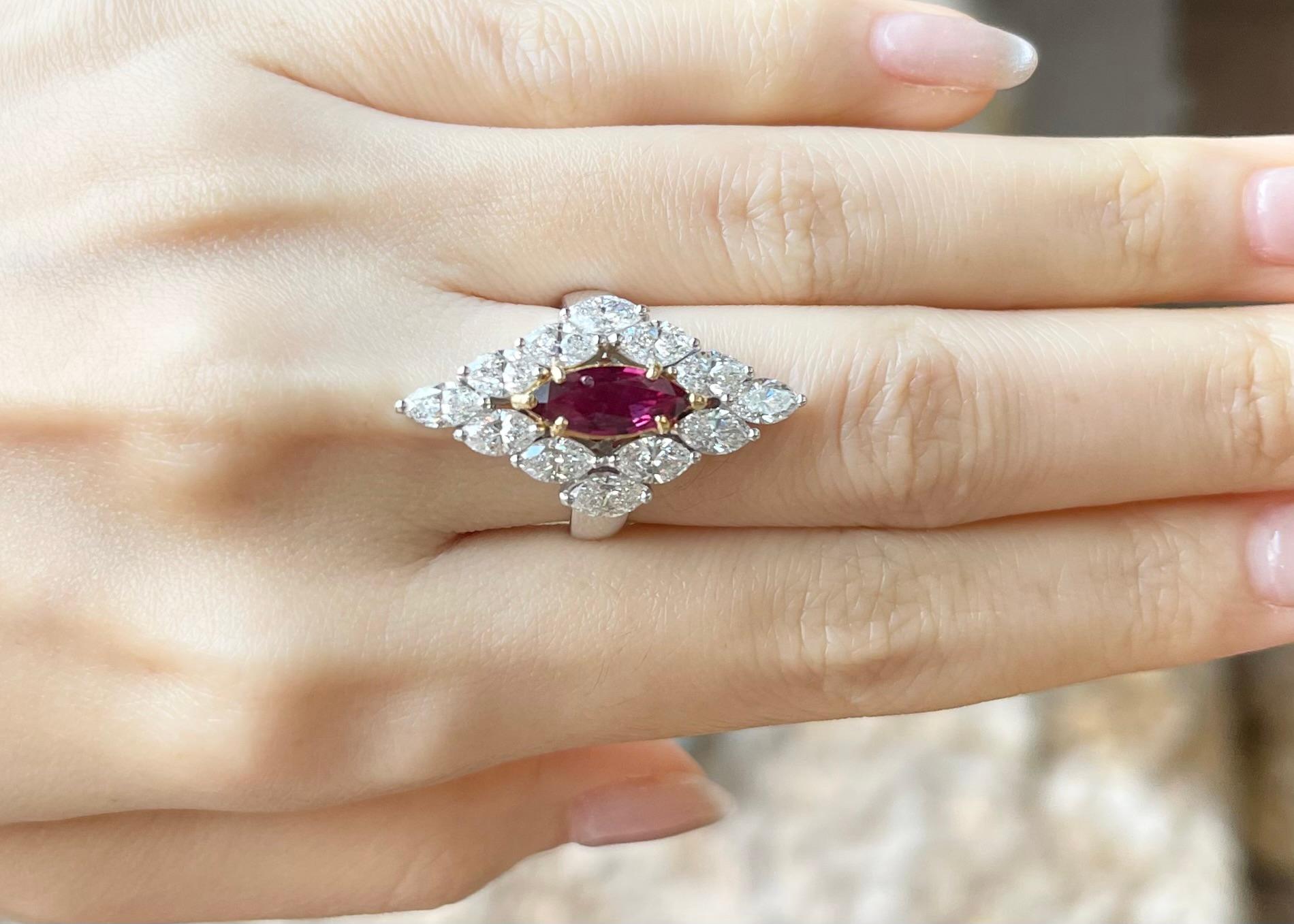 Contemporary Ruby with Diamond Ring set in 18K White Gold Settings For Sale