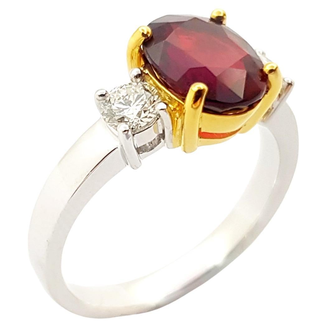 GIA Certified Unheated Ruby with Diamond Ring set in 18K White Gold Settings For Sale