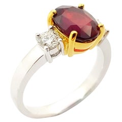 GIA Certified Unheated Ruby with Diamond Ring set in 18K White Gold Settings